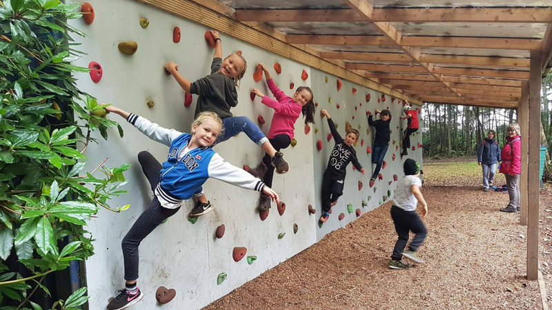 Children on climbing wall